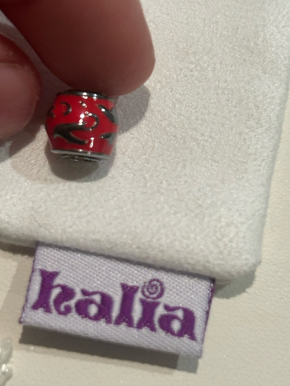 Halia Red Enamel Barrel Bead - Sterling Silver